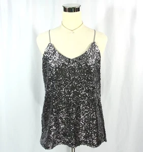 Express Sequins Sparkle Satin Camisole Cami Clubwear Disco Racerback Tank Top M - Picture 1 of 7