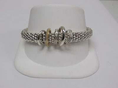 Дизайнерский браслет из чистого серебра LAGOS 18 карат 9 мм с бриллиантами Pave' Caviar Lux с бисером - Изображение 1 из 4