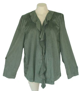 NWT Chico's OTR 3 XL 16 18 Pine Green Faux Suede Open Ruffle Front Tunic Jacket - Picture 1 of 5