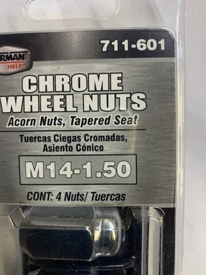 Chrome Lug Nuts, Set Of 4 14mm X 1.5 Pitch Dorman # 711-601. New Unopened Box. - Image 1 of 4