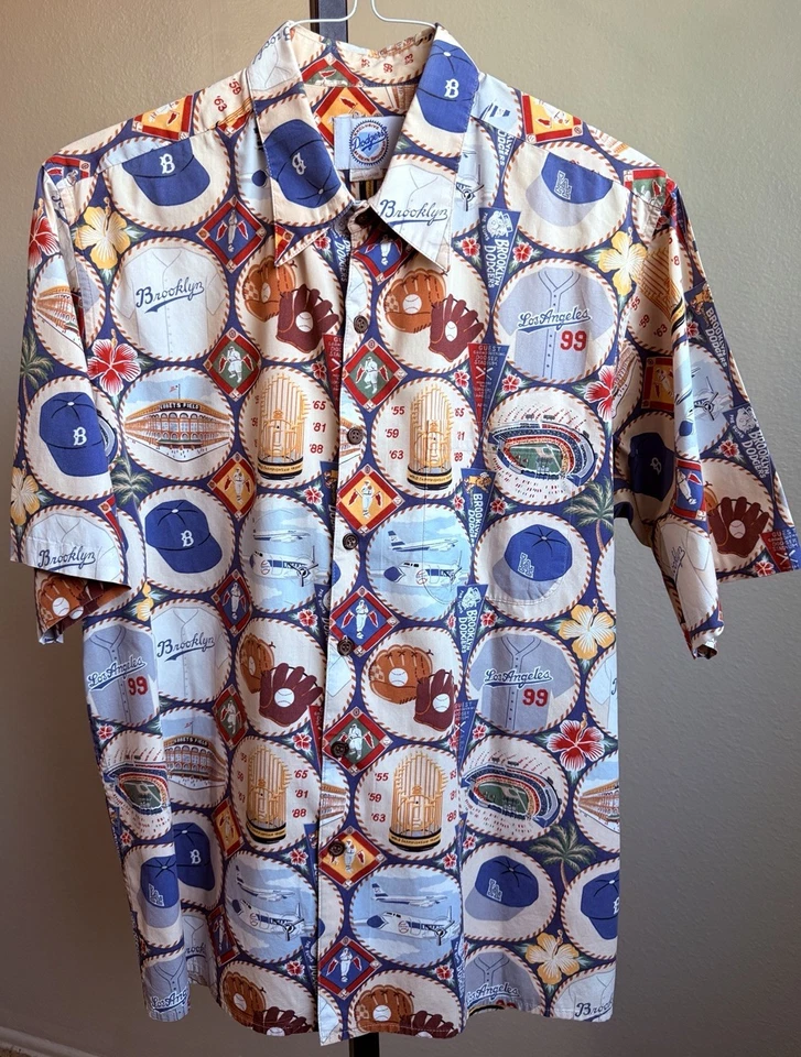 LOS ANGELES / BROOKLYN DODGERS 1999 REYN SPOONER HAWAIIAN SHIRT SZ: L - Image 1 of 3