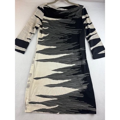 Diane von Furstenberg DVF Dress Black White Abstract 3/4 Sleeve Size 4 Silk - Image 1 of 4