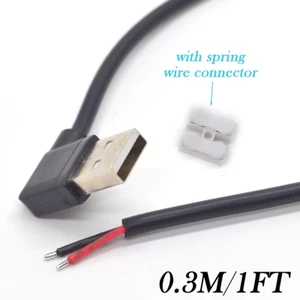 Lote de cables de coleta USB 0,3 M/1 FT USB macho a desnudo 20 AWG 5A USB2.0 2 pines 90° - Imagen 1 de 11