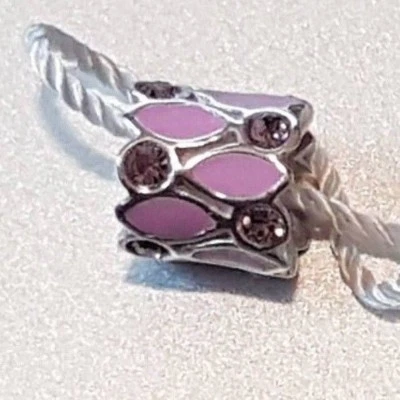 PLATA ESTERLINA .925 ENCANTO PERSONA PÉTALOS PRECIOSOS ESMALTE PÚRPURA BRILLO B24  Foto 1 de 3