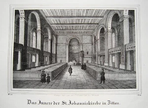 Zittau Johanniskirche innen  Sachsen echte alte Lithographie aus Saxonia 1837 - Picture 1 of 1