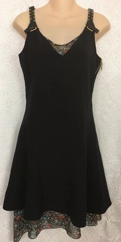 LOUIS VUITTON（LV） Abito Louis Vuitton nero pelle spalline fodera seta floreale nuovo con etichette $3250 taglia 36