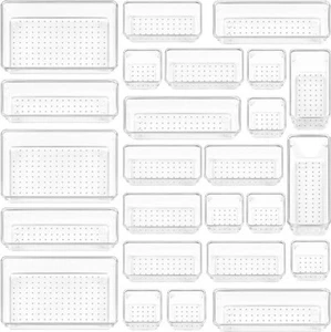 Vtopmart 25 PCS Clear Plastic Drawer Organizers Set 4-Size Bathroom Office - Picture 1 of 8