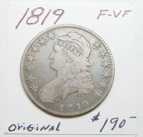 EARLY 1819 BUST HALF 100% ORIGINAL F - VF NEVER CLEANED!!!!!!!!!!!!!!!!!!!!!! ⭐⭐ Cover