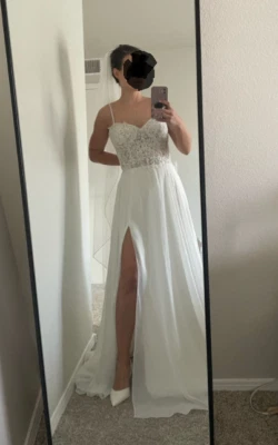 Mon Cheri, Size 6, Wedding Dress, White, Sweatheart neckline, A line, Slit - Image 1 of 4
