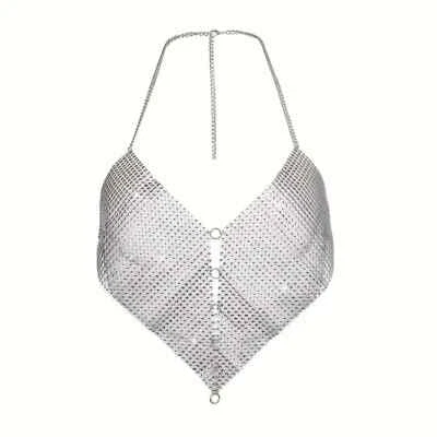 Lencería sexy para mujer con arnés de sujetador halter de cadena brillante sin espalda Foto 1 de 3