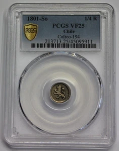 1801 SANTIAGO 1/4 REAL PCGS VF25 CHARLES IV CHILE COLONIAL SPANISH SILVER - Picture 1 of 4