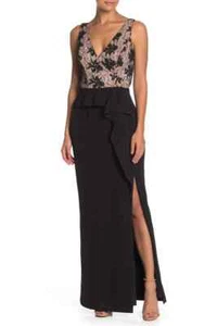 Marina Size: 4  Sleeveless Peplum Long Dress color: Black  - Picture 1 of 2