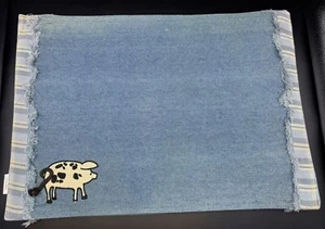 Denim Placemats 14” x 20” Appliquéd Pig Plaid Back DOVER Set~4 Farmhouse Country - Picture 1 of 8