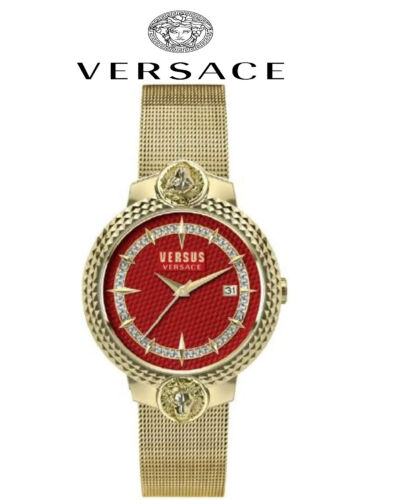 Orologio donna Versace collezione Mouffetard lusso contro bracciale oro quadrante rosso