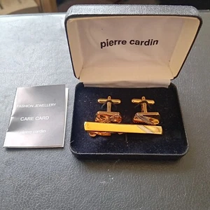 Pierre Cardin Set Of 2 Gold Plated Tie Clip 6cm & Cufflinks 1.5cm with Box. - Picture 1 of 1