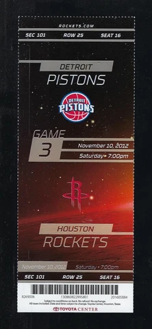 KRIS MIDDLETON DEBUT - PISTONS @ ROCKETS 2012 NBA FULL TICKET - November 10 Cover