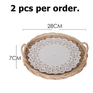 Handmade rattan basket with handle Kitchen food bread Fruit 28 cm x 2 pcs. - Picture 1 of 7