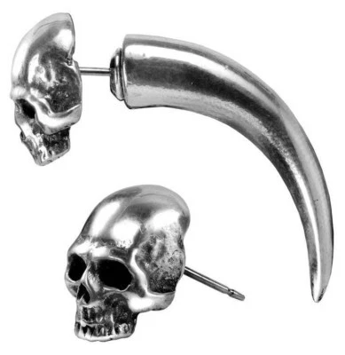 Alchemy Gothic Tomb Skull Horn Faux Ear Gauge Stretcher Single Post Earring E320 - Image 1 of 4