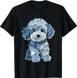 Retro Lustiges Jeans Patch Animal Hund Print T-Shirt - Bild 1 von 2