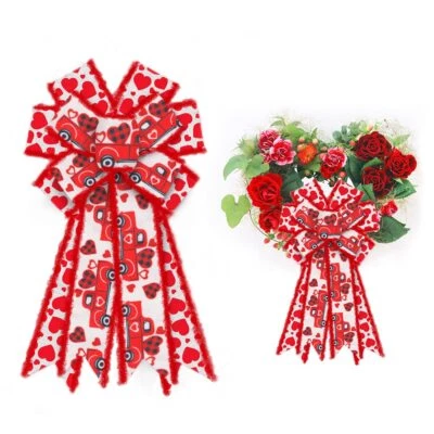 Gran Arco Corona Día de San Valentín Terciopelo Rojo Camión Corazón Arpillera Arco Decoración Foto 1 de 4