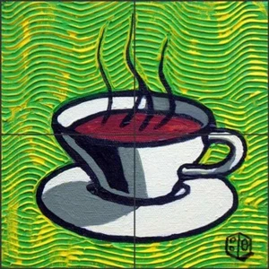 Green Coffee Cup Tile Backsplash Beaman Cole Kitchen Art Ceramic Mural BCA002 - Picture 1 of 6