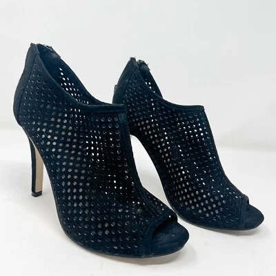 Madden Girl Size 5.5 Perforated Black Suede Open Toe Ankle Booties 4” Heel - Image 1 of 4