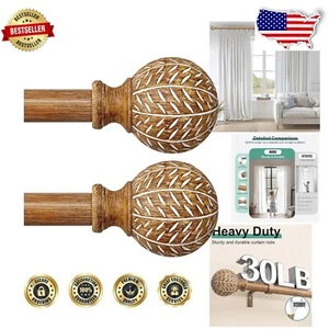 Versátil Juego de varillas de cortina de madera natural de 28-48 pulgadas con acabados decorativos - Imagen 1 de 11