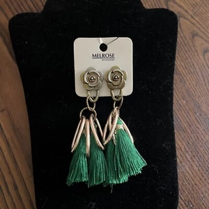 MELROSE Green Tassels Pierced Earrings NWT - Picture 1 of 3