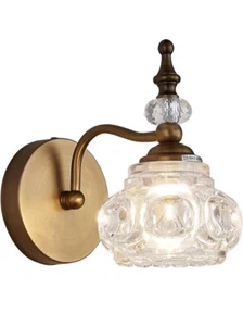 Zilanl Vintage Wall Sconce G9 Base, Antique Brass Finish. Crystal Glass Shade. - Picture 1 of 11