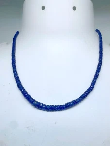 AAA+ Blue Sapphire Necklace 20” Faceted Round Beads Sterling Silver Clasp - Picture 1 of 3