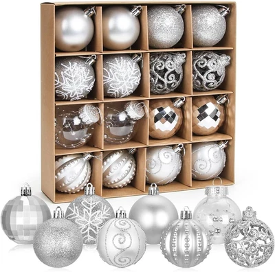 6Cm Palle Di Natale Argento, 16PCS Palline Albero Natale, Palla Di Natalizie, Pa - Immagine 1 di 4