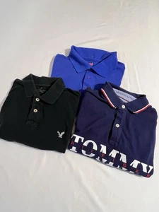Men’s Polo Shirt Lot Medium- Tommy, American Eagle & Hanes - Picture 1 of 7