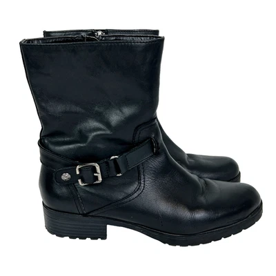 Botas de couro Anne Klein Crayton motociclista preto meia panturrilha fivela sapato clássico 8 - Imagem 1 de 4