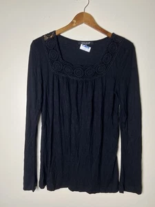 Coupe Collection Women Top Medium Long Sleeve Black Crochet Neckline Viscose NWT - Picture 1 of 12