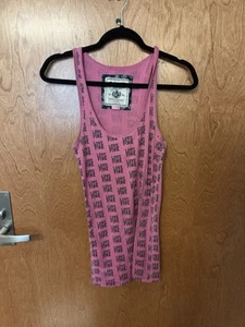 VICTORIA’S SECRET VS PINK LOGO VINTAGE RIBBED RACERBACK TANK TOP HTF Y2K LARGE - Picture 1 of 3