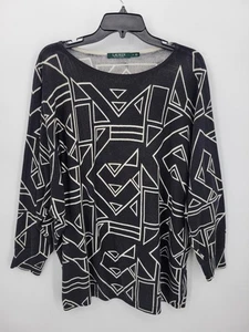 Suéter Lauren Ralph Lauren Mujer Plus 1X Negro Geo Estampado Artístico Manga Dolman - Imagen 1 de 8