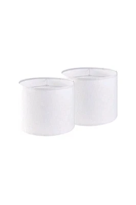 Set Of 2 Pure White Linen Drum Lamp Shade 13" Top x 13" Bottom x 10" High  - Image 1 of 4
