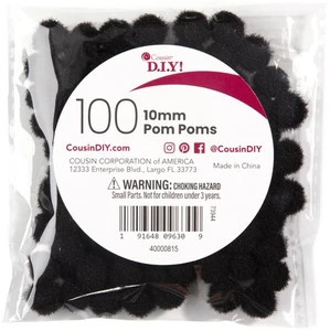 Confezione da 6 - Pom-Pom CousinDIY 10mm 100/Pkg - Nero - A50026LG-815 - Foto 1 di 3