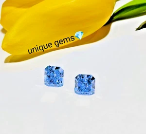 2 Ct Pair Fancy Blue color Round Cut VVS1 Diamond Premium Quality Loose Gemstone - Picture 1 of 6