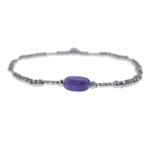Bracelet en Argent 925 rhodié et Améthyste - 16cm (extensible) - Femme - Picture 1 of 5