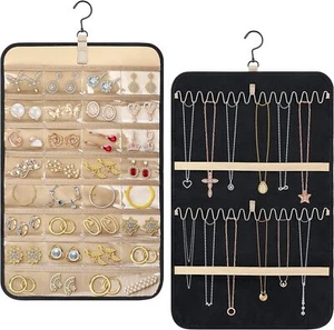 Hanging Jewelry Organizer with Metal Hooks Double-Sided Jewelry Holder, Necklace - Picture 1 of 5