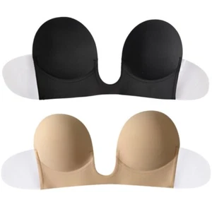 Women Adhesive Invisible Push Up Bra Strapless Sticky Bra Ladies Deep Plunge Bra - Picture 1 of 16
