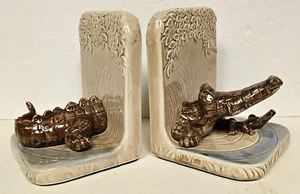 Quon Quon Ceramic Bookends Alligator Mom And Baby Japan - Picture 1 of 13