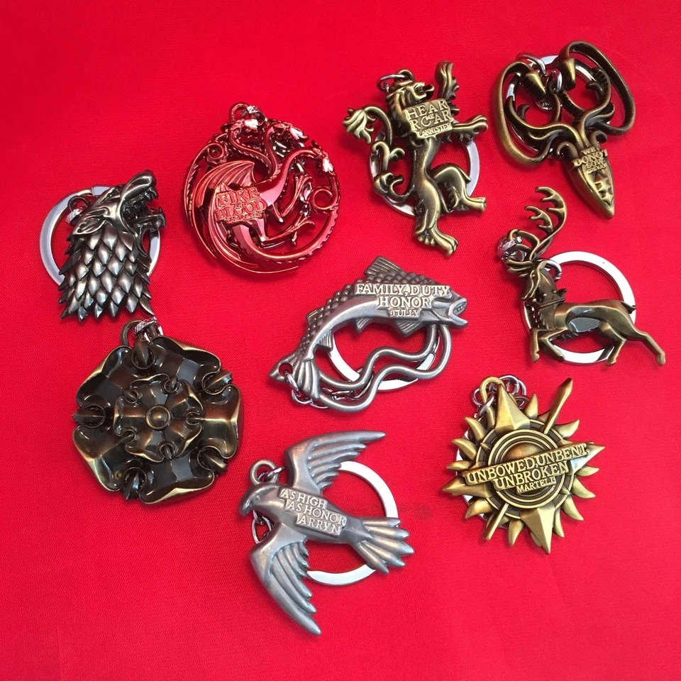 A Game of Thrones - Metal Keyring Key Ring Chain - Stark Targaryen Greyjoy - NEW - Immagine 1 di 1