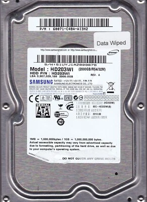 SAMSUNG HD203WI p/n: 60071-C48A-AI3H2 s/n: S1U 2TB AUG/2010 SATA 3.5" HDD 6910 - Image 1 of 4