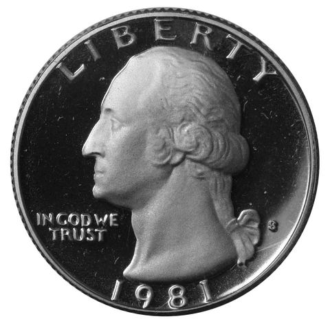 1981 S Washington Quarter Choice Cameo Proof type 2 (Flat S) CN-Clad Cover