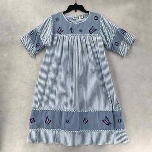 Vintage Gunit Embroidered Butterflies Smock House Patio Dress Pockets Striped M - Picture 1 of 10