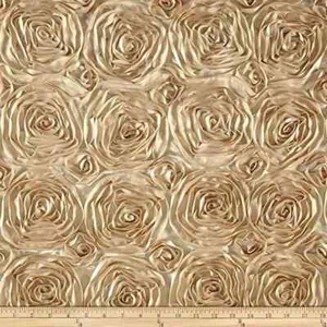 "Champagne Satin Fabric with Rosettes: Sold by the Yard – Satin Floral Decoratio - Picture 1 of 3