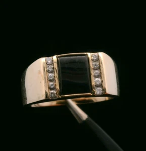 10kt Yellow Gold Onyx & 0.10cttw Diamond Men's Ring – Size 11.75 – 8.62g - Picture 1 of 10