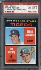 1971 TOPPS #423 DENNIS SAUNDERS/TIM MARTING PSA 8 (RC) TIGERS ROOKIES *B71395